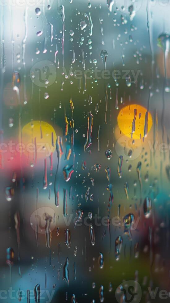 a view of a car through a window with rain drops photo