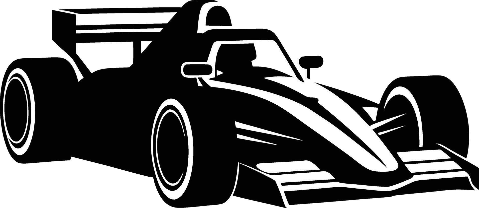 A black and white silhouette of a racing car vector