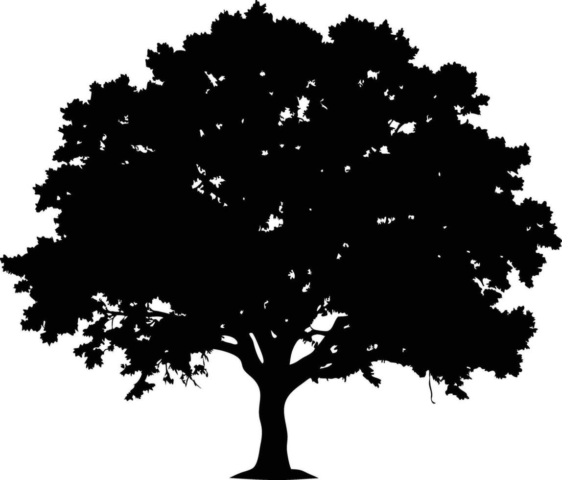 Single big Oak tree with leaves silhouette nature environment concept isolated on white background vector