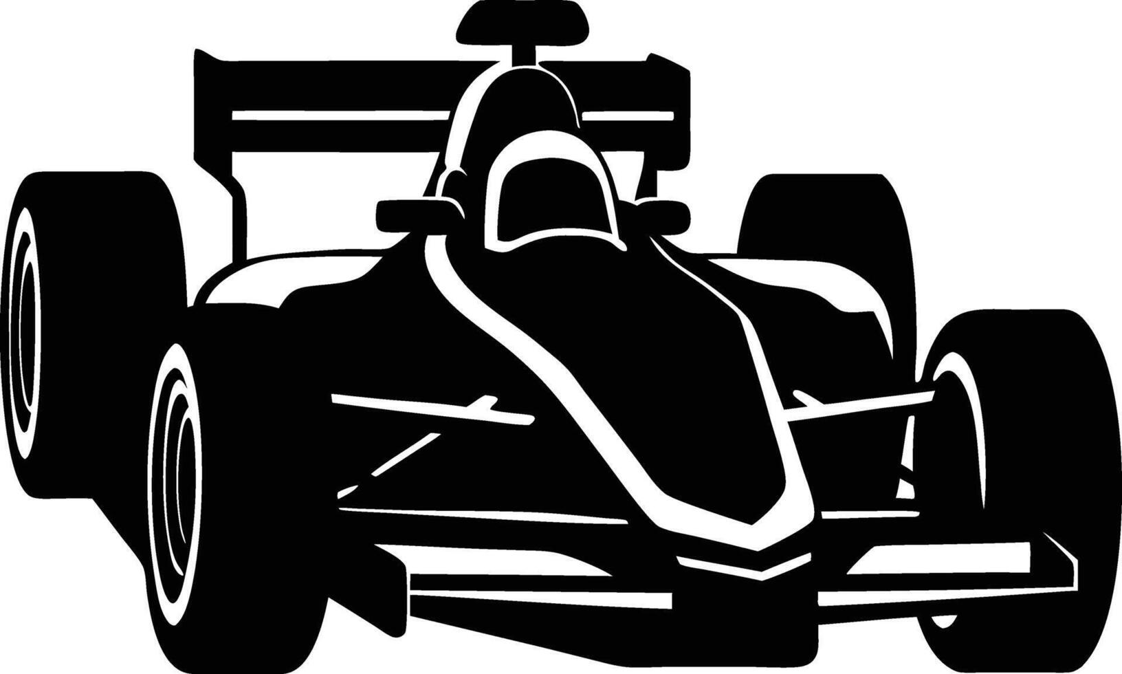 A black and white silhouette of a racing car vector