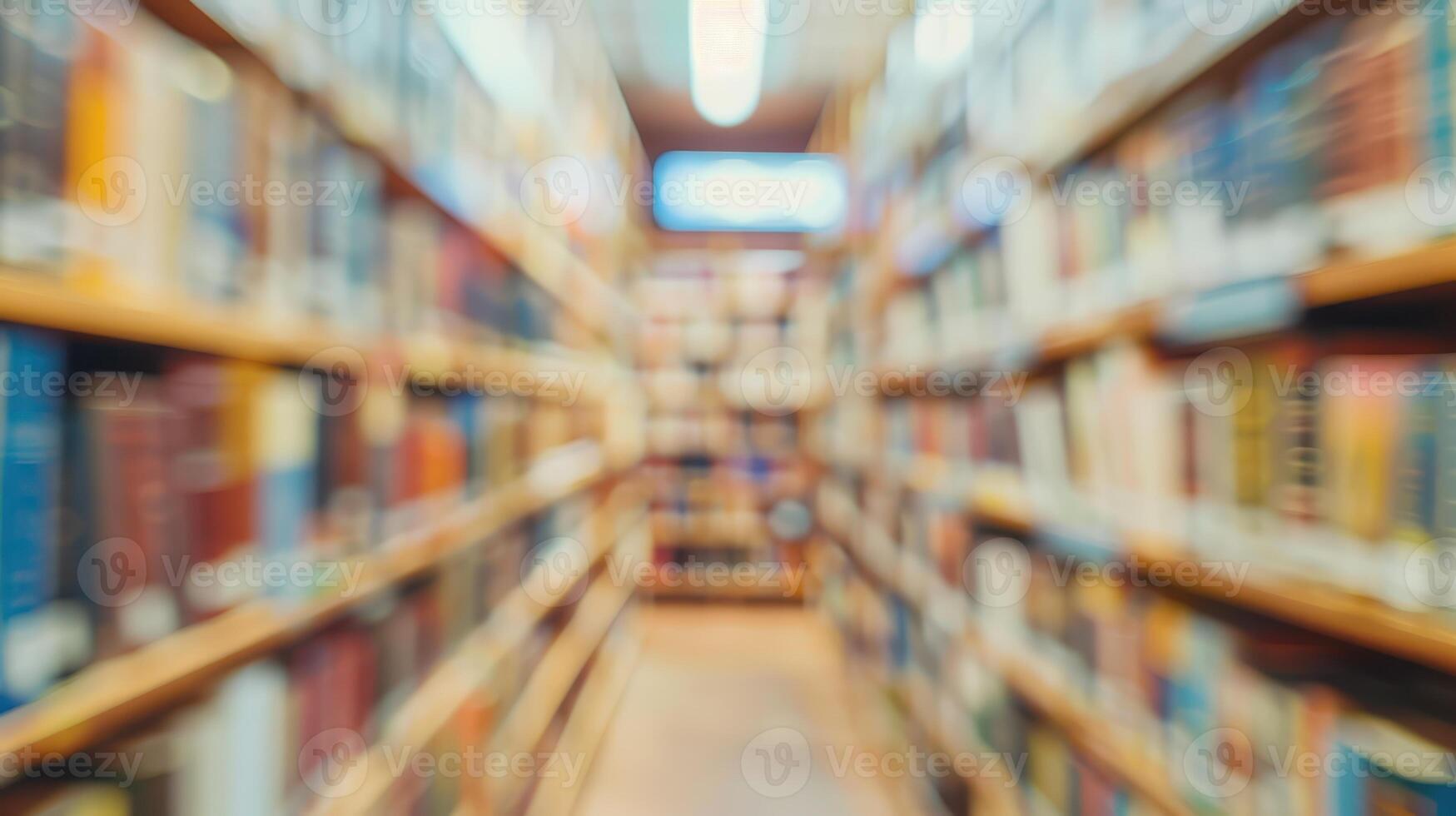 blurred image of books on shelves in a library photo