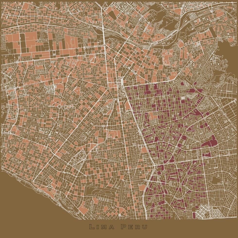 Lima Peru,city centre,accurate map,Urban detail Streets Roads color Map vector