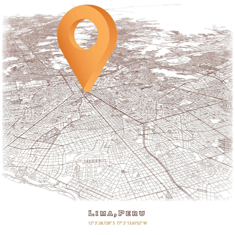 Lima,Peru,detail Streets Roads Map with location pin vector