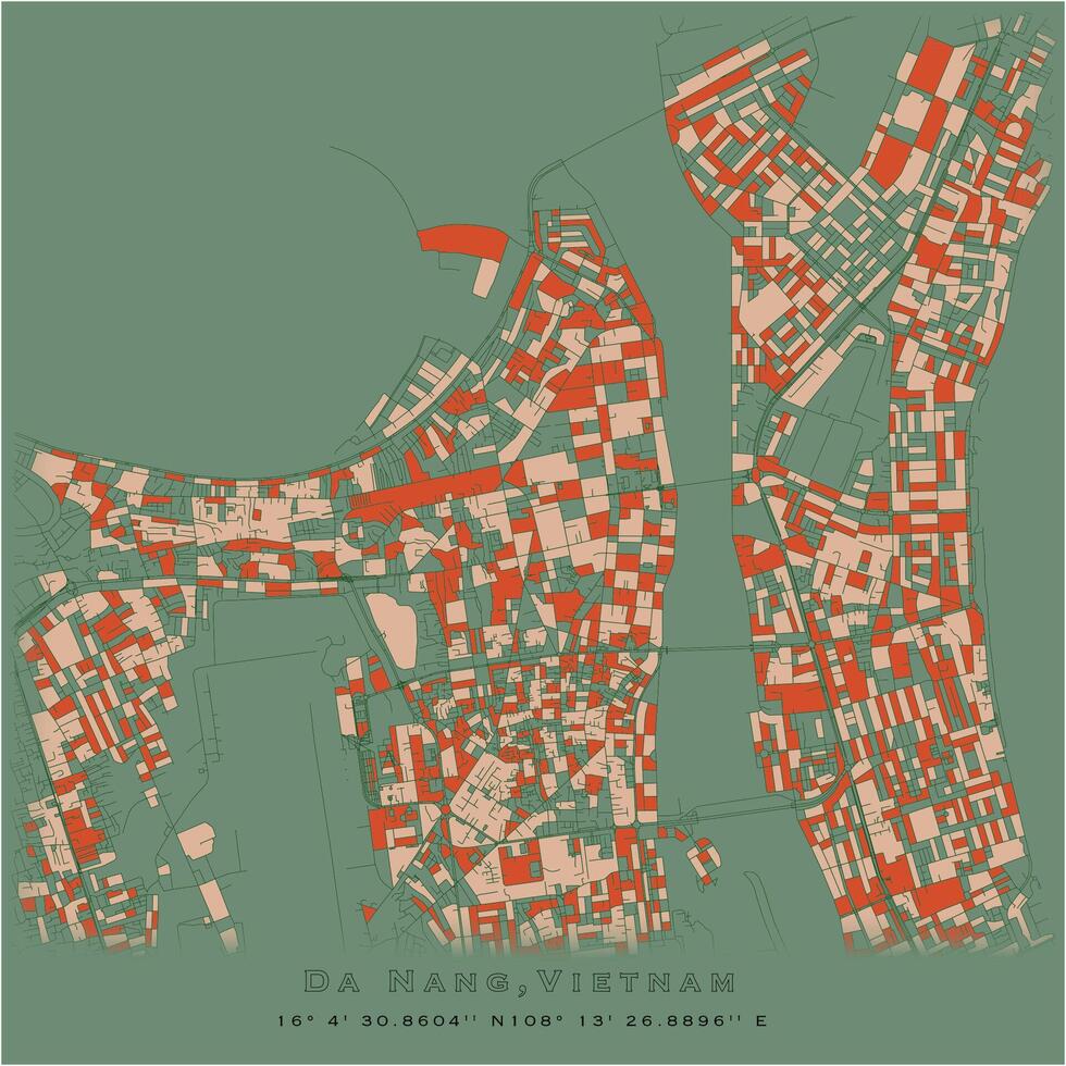 Da Nang,Vietnam,city centre,accurate map,Urban detail Streets Roads color Map, vector