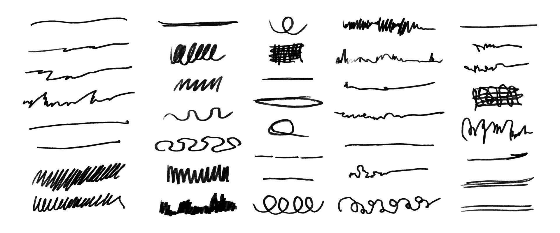 A collection of black lines and curves, some of which are wavy and others are straight. The lines vary in length and thickness, and they seem to be drawn with a pencil or pen vector