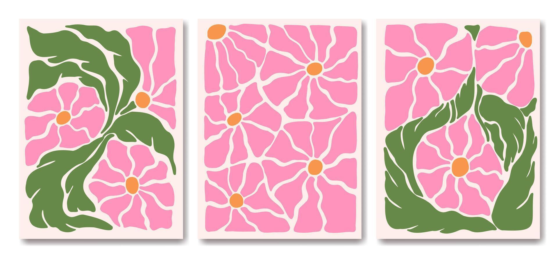 Floral Triptych with Geometric Overlay vector