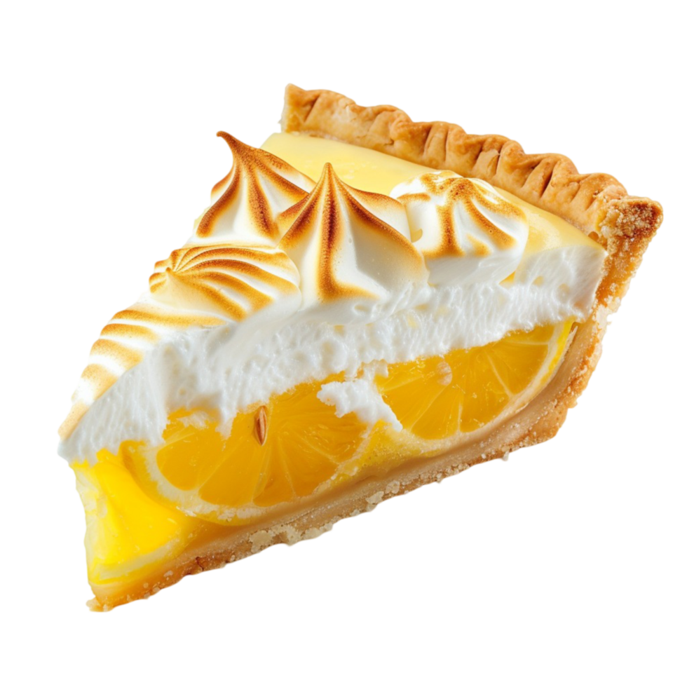 a slice of lemon pie with meringue on top png