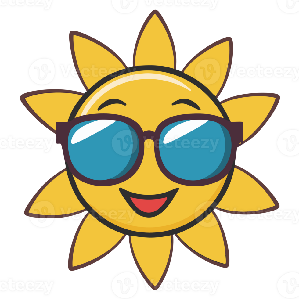 Sun cartoon wearing a sunglasses png
