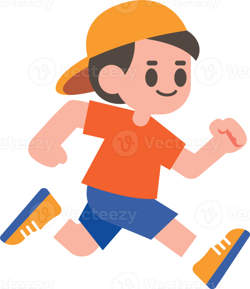 Cartoon happy kid running flat design illustration png