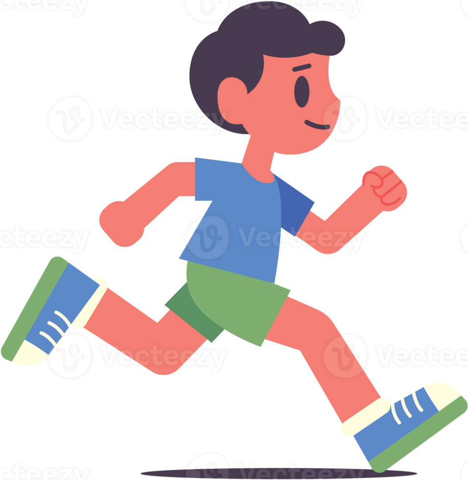 Cartoon kid running exercise flat design illustration png