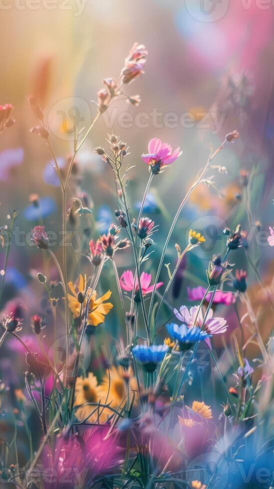 wild flowers in the field with sunlight photo
