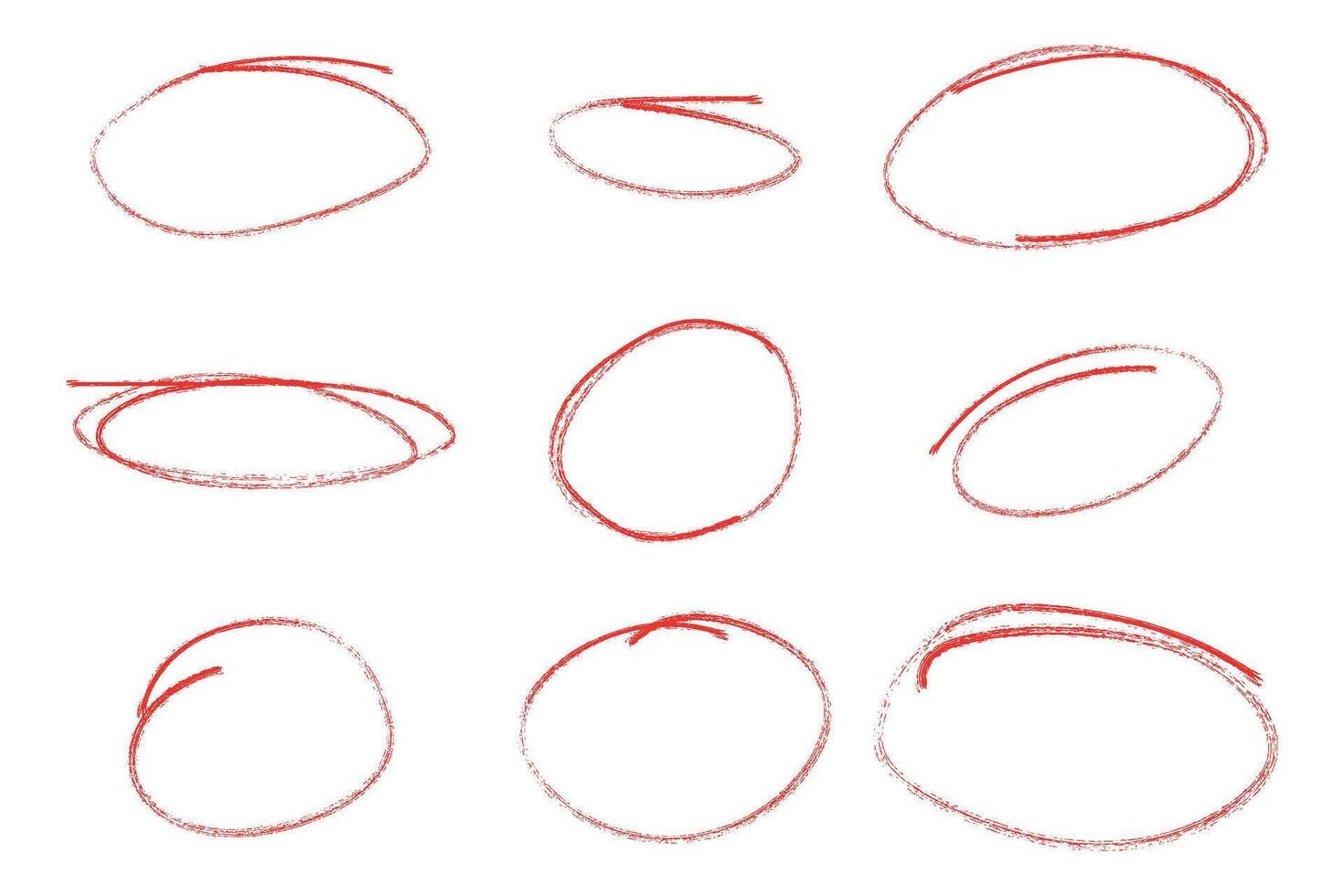 Set of hand drawn red circle highlighter, design element, round shape vector