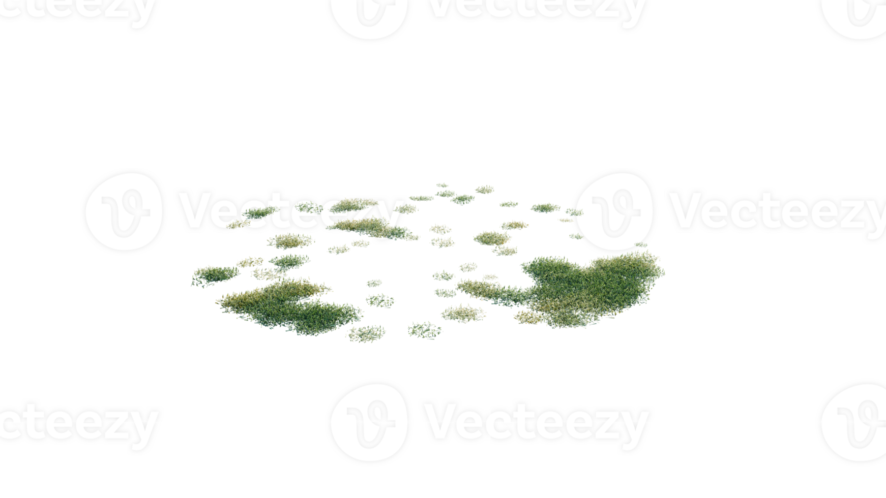 Round surface of Small Plant forest patch covered with flowers, green or dry grass and stone isolated on transparent background. Realistic natural element for design. Bright 3d png
