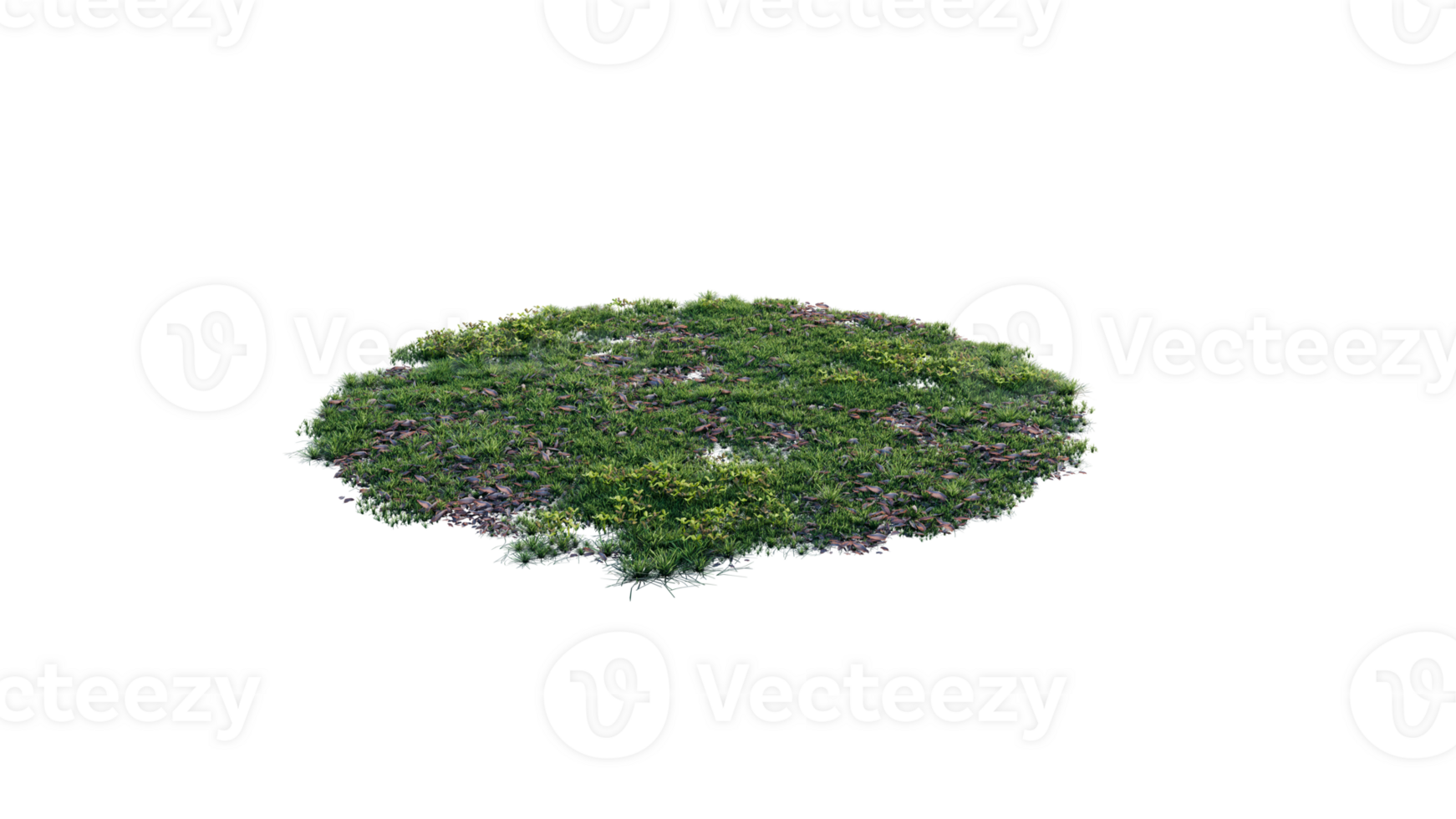 Round surface of Small Plant forest patch covered with flowers, green or dry grass and stone isolated on transparent background. Realistic natural element for design. Bright 3d png