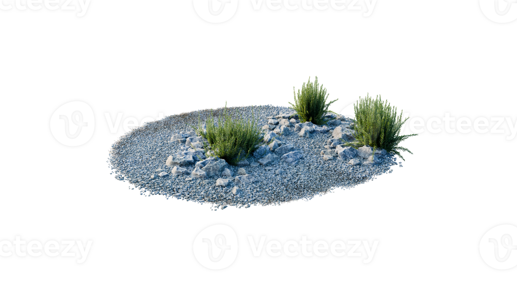 Round surface of Small Plant forest patch covered with flowers, green or dry grass and stone isolated on transparent background. Realistic natural element for design. Bright 3d png