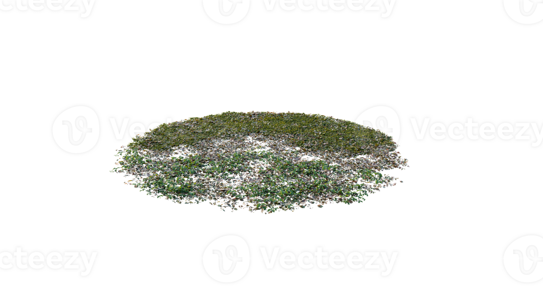 Round surface of Small Plant forest patch covered with flowers, green or dry grass and stone isolated on transparent background. Realistic natural element for design. Bright 3d png