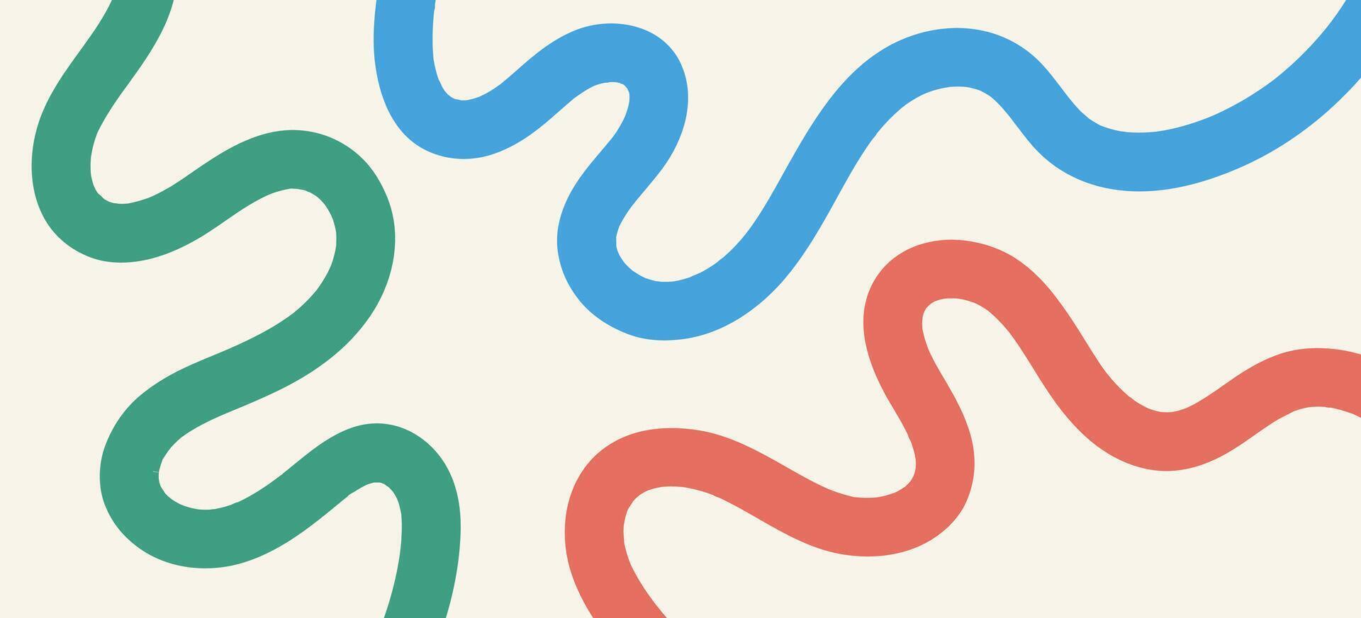Abstract playful minimalistic background with wavy line. Backdrop with organic curvy curly stripe. Wave line art vector