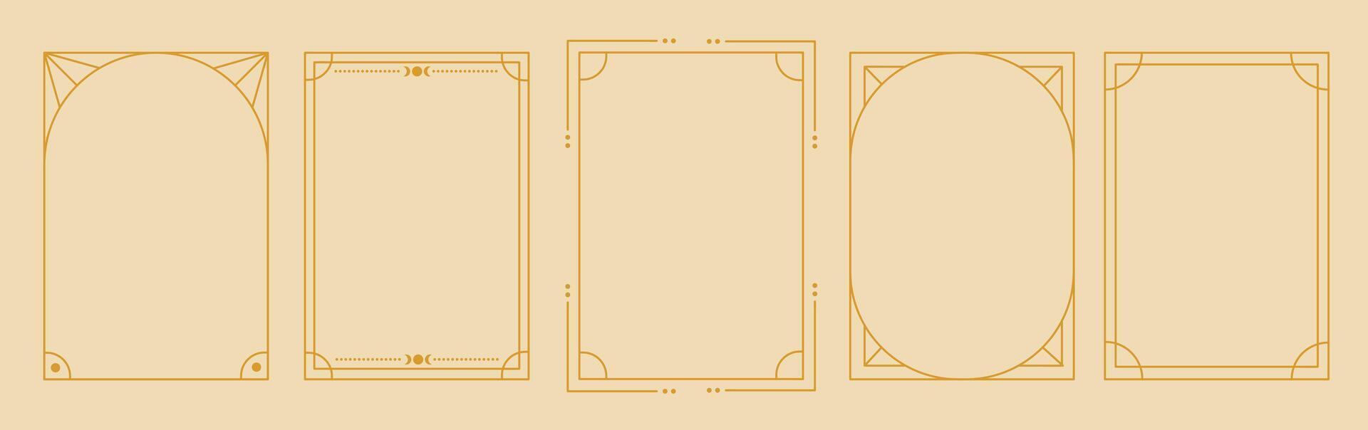 Golden geometric frames with ornament star in art deco style. Minimalistic modern aesthetic linear arch. vector