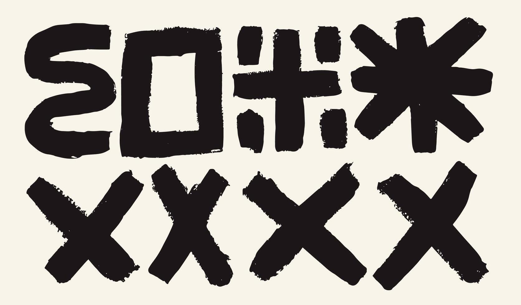 Set of black graffiti brush elements. Hand-drawn cross signs and textured wavy line. Crossed strokes. illustration vector