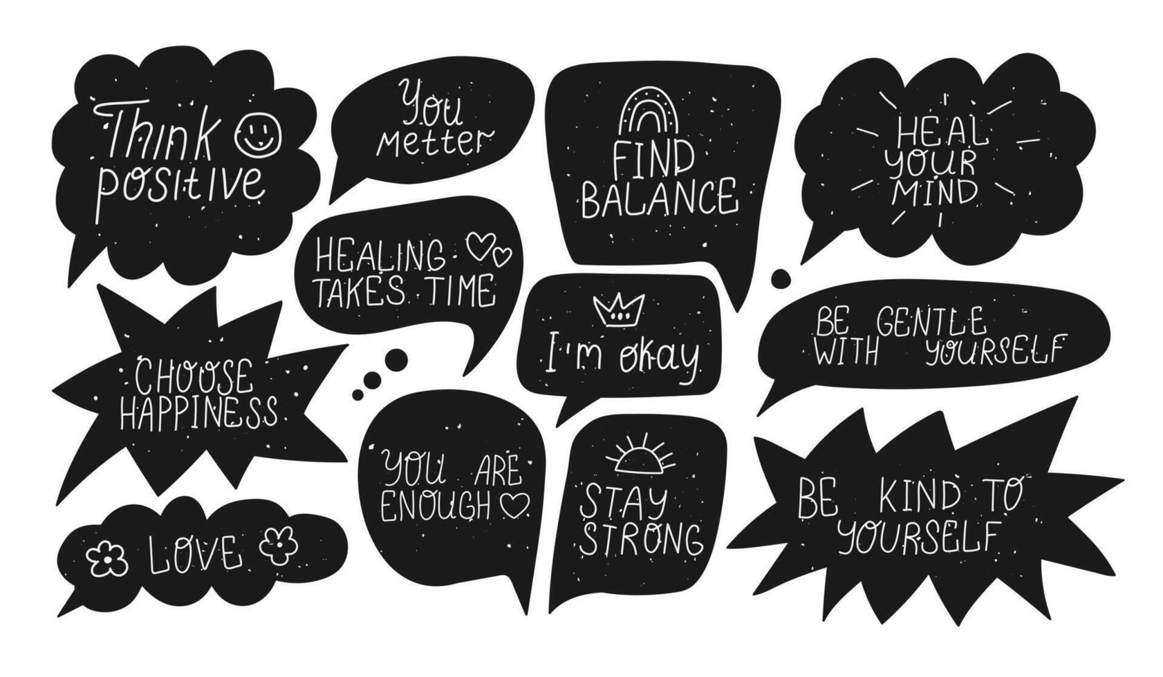 Mental health short phrase speech bubble. Doodle slogan. Self care and love hand drawn elements. vector