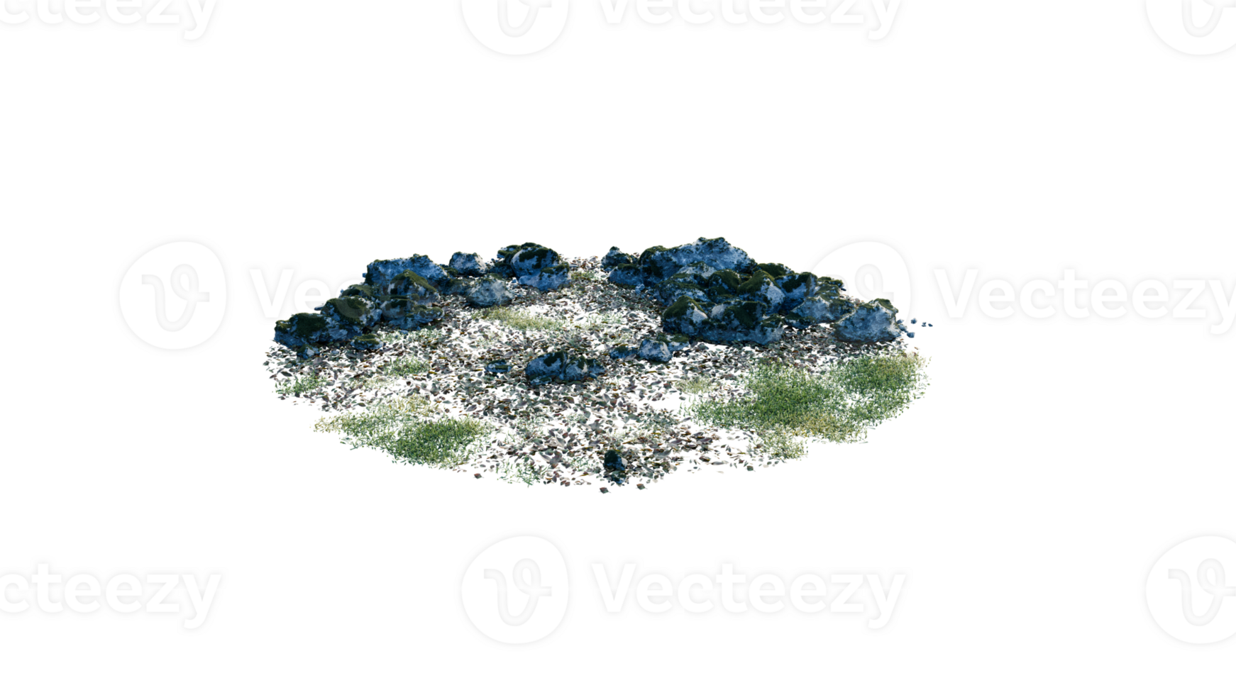 Round surface of Small Plant forest patch covered with flowers, green or dry grass and stone isolated on transparent background. Realistic natural element for design. Bright 3d png
