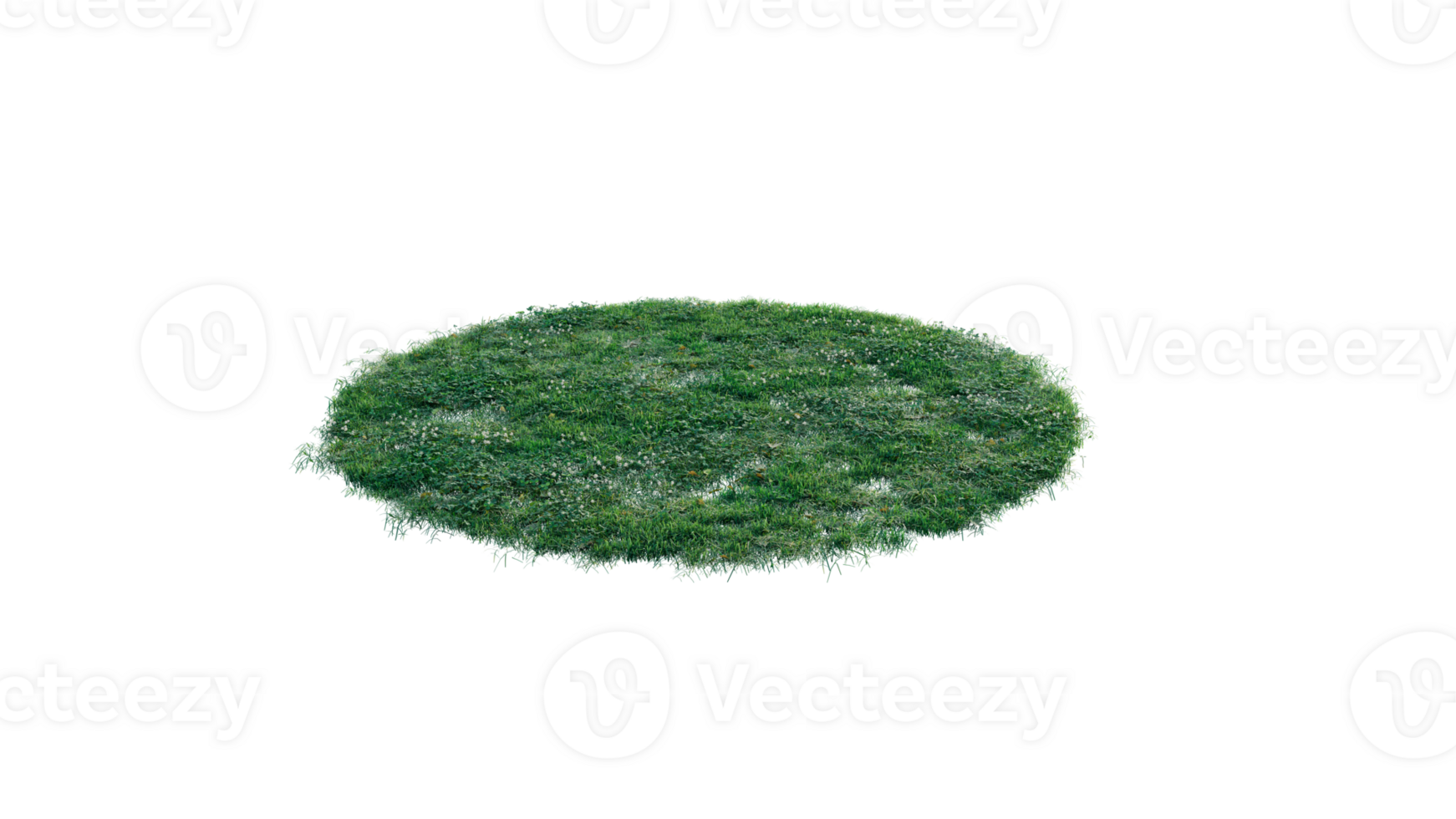 Round surface of Small Plant forest patch covered with flowers, green or dry grass and stone isolated on transparent background. Realistic natural element for design. Bright 3d png