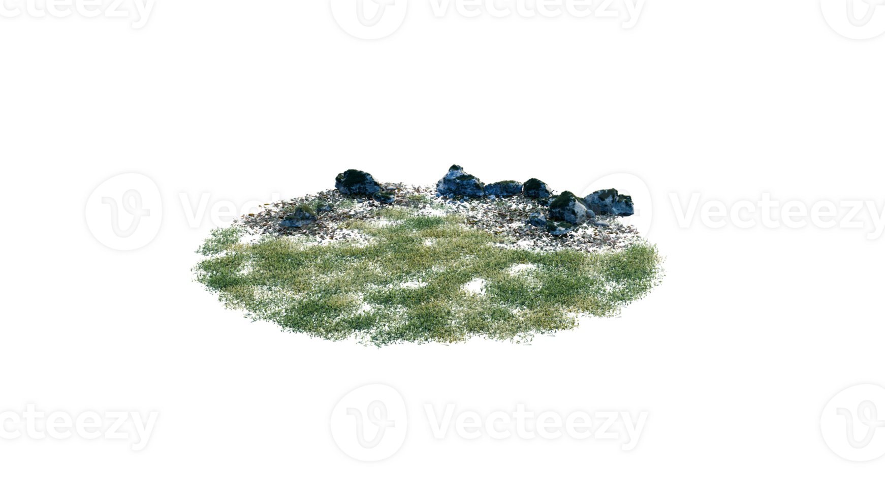 Round surface of Small Plant forest patch covered with flowers, green or dry grass and stone isolated on transparent background. Realistic natural element for design. Bright 3d png