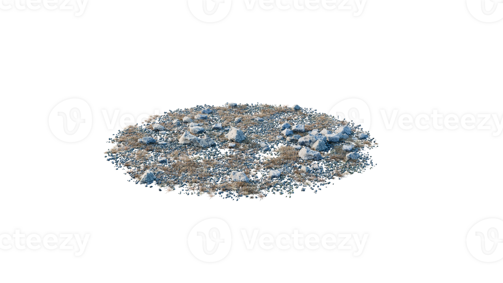 Round surface of Small Plant forest patch covered with flowers, green or dry grass and stone isolated on transparent background. Realistic natural element for design. Bright 3d png
