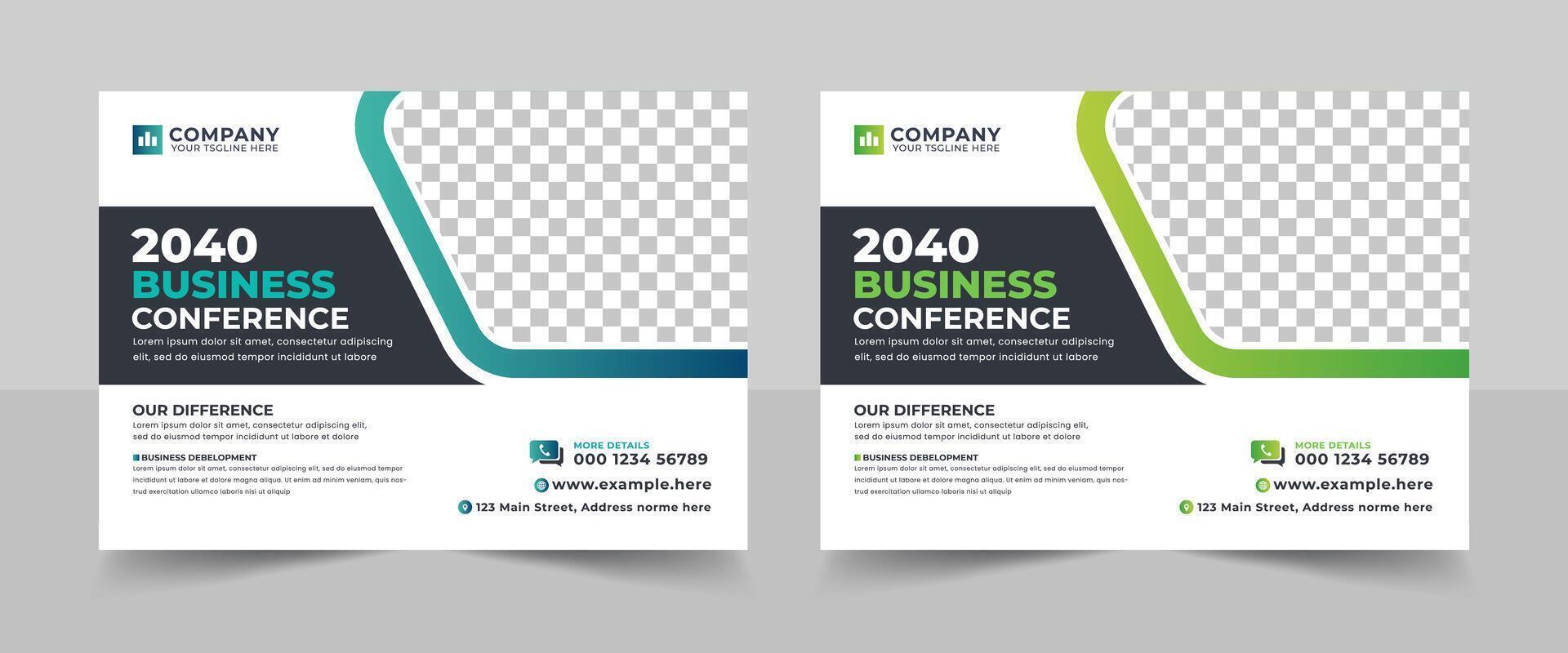 Corporate horizontal business conference flyer template and business event banner invitation layout design in a4 size vector