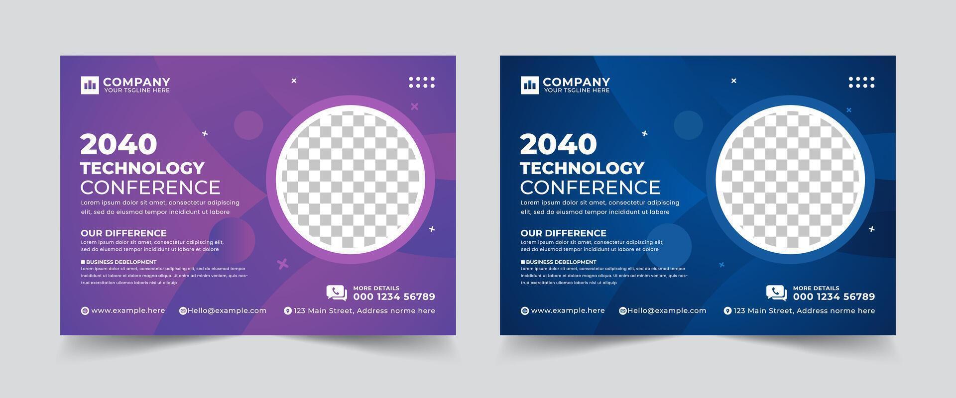 Modern technology conference webinar template and business event invitation flyer layout design, Online webinar, meeting or training promotion banner, etc vector