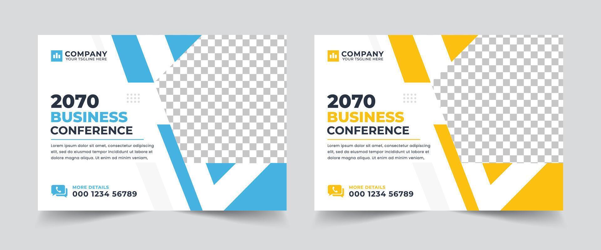 Corporate horizontal business conference flyer template or online webinar and business event banner invitation layout design vector