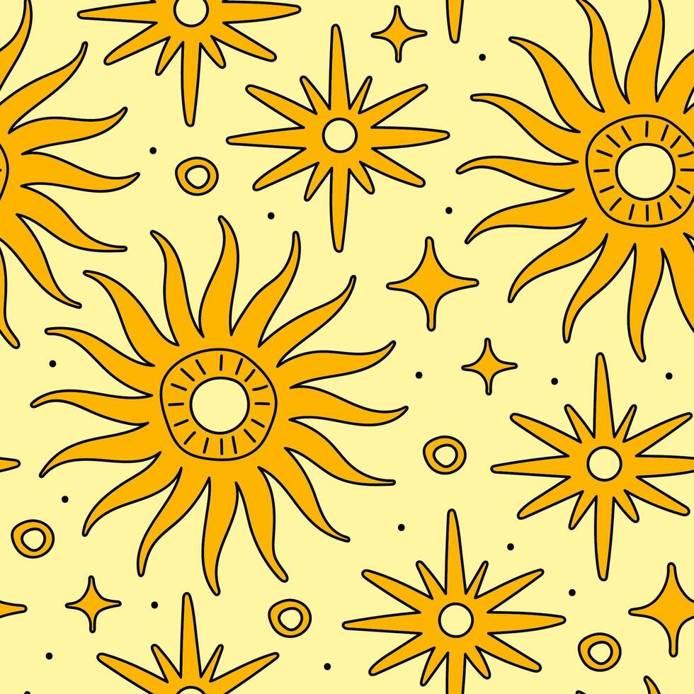 Vintage zodiac sun with stars seamless pattern. Editable background color. vector