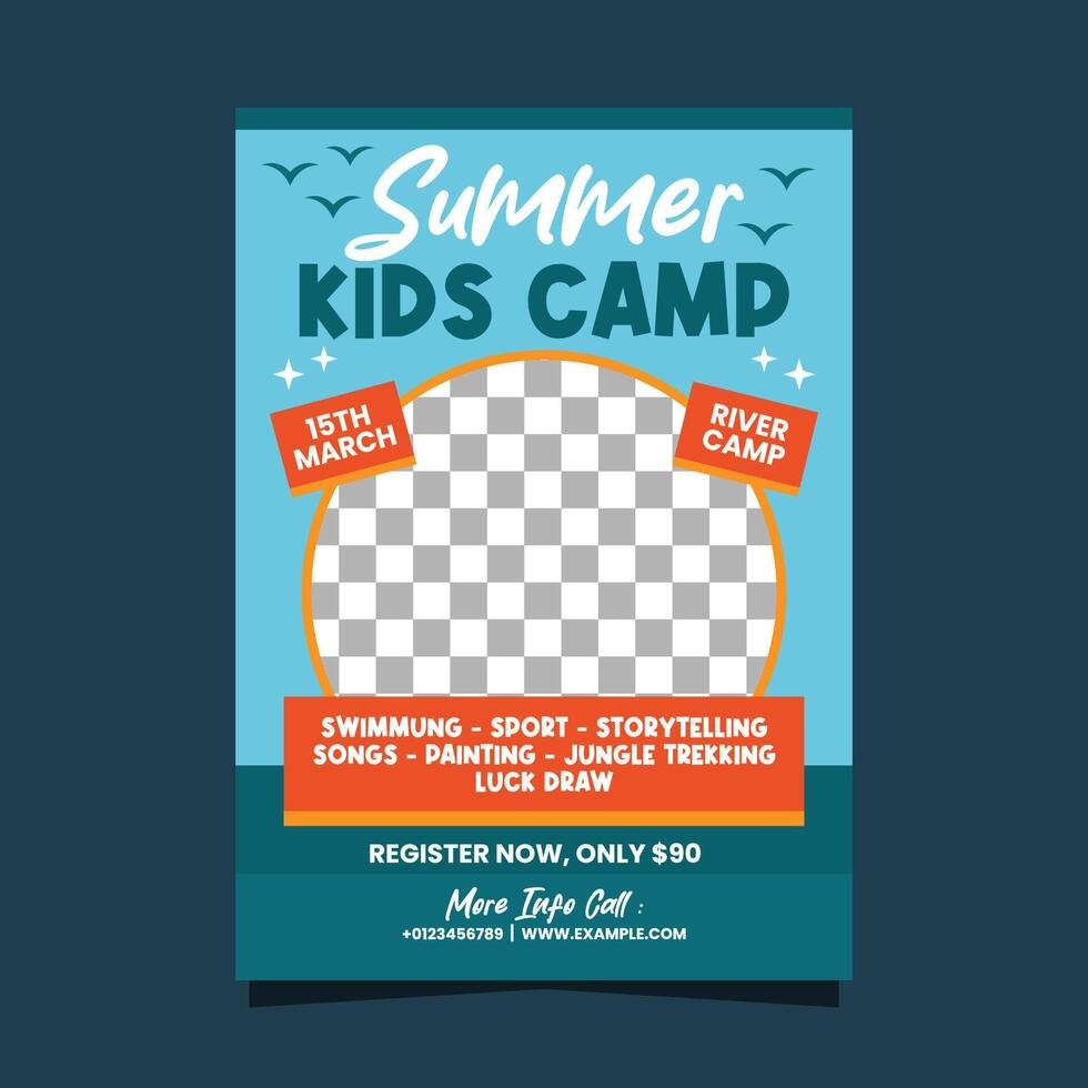 Summer kids camp flyer or poster template design vector