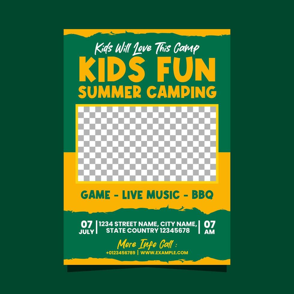 Kids fun summer camping flyer or poster template design vector