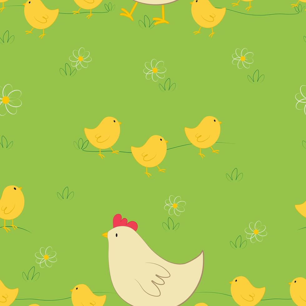 Seamless pattern with chickens and chicks. background with farm poultry vector