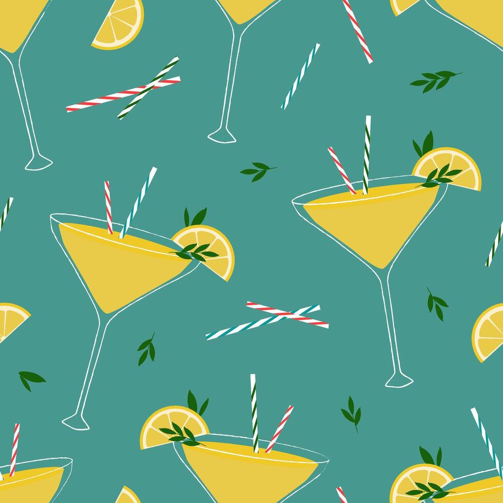 Seamless pattern with Limoncello spritz cocktails in cartoon style vector