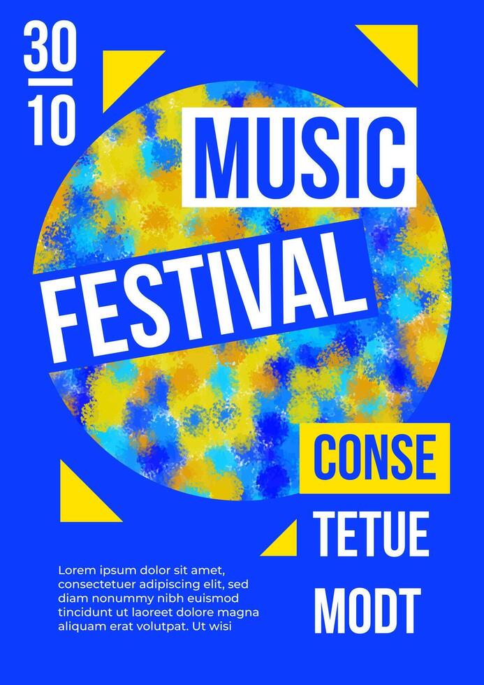 Music fest poster template with hand drawn pattern. Banner with abstract pattern with with colorful dots. Van Gogh style brush strokes texture. Festival placard with typography vector