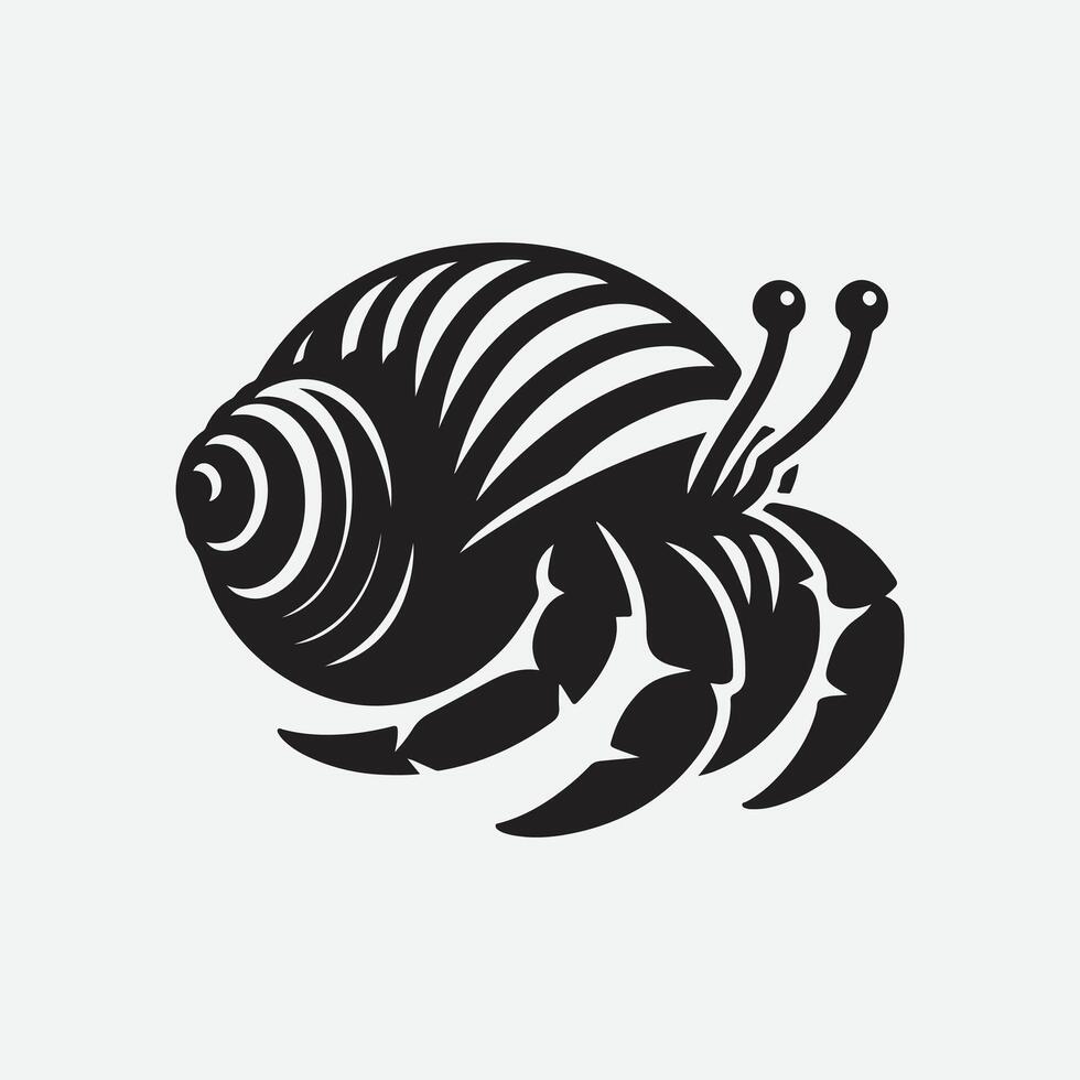 Print Majestic Hermit Crab Silhouette, A Stunning Coastal Creature in Profile vector