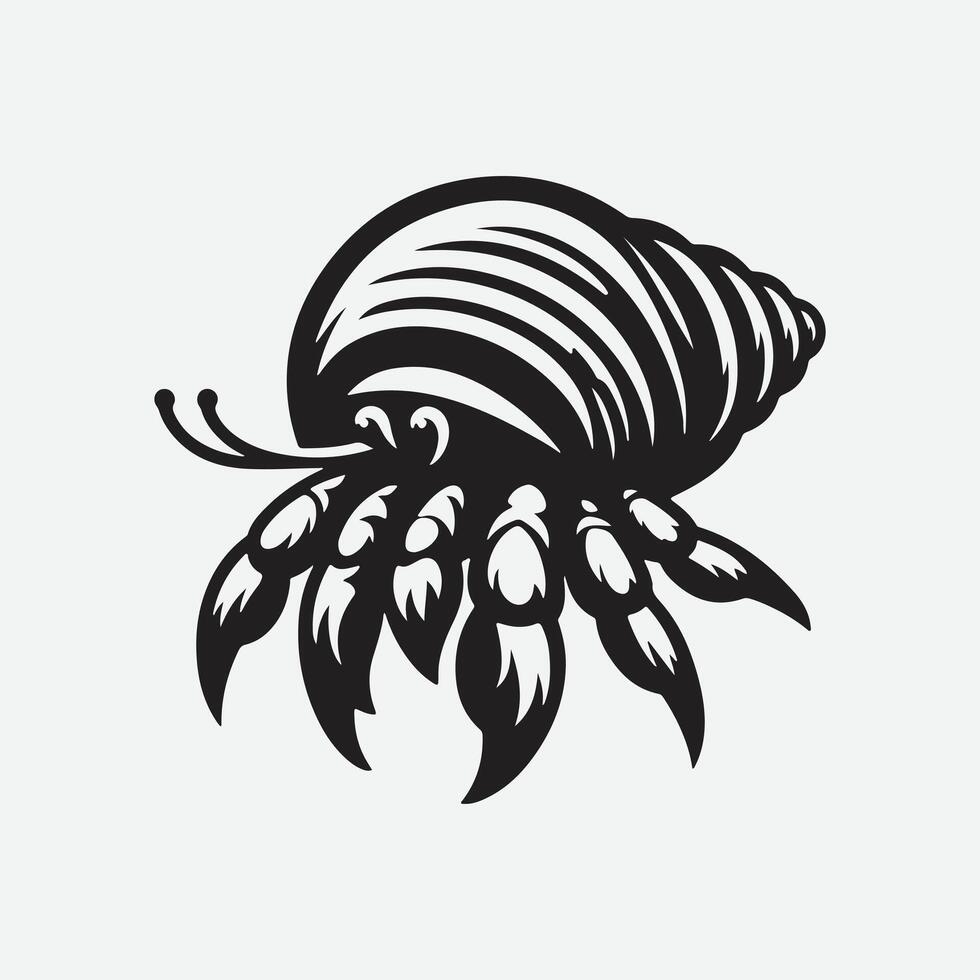 Print Majestic Hermit Crab Silhouette, A Stunning Coastal Creature in Profile vector