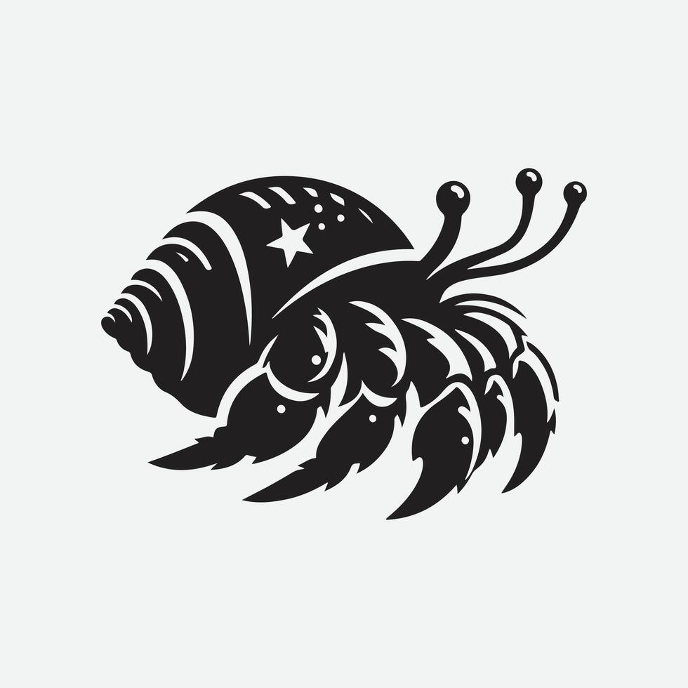 Print Majestic Hermit Crab Silhouette, A Stunning Coastal Creature in Profile vector