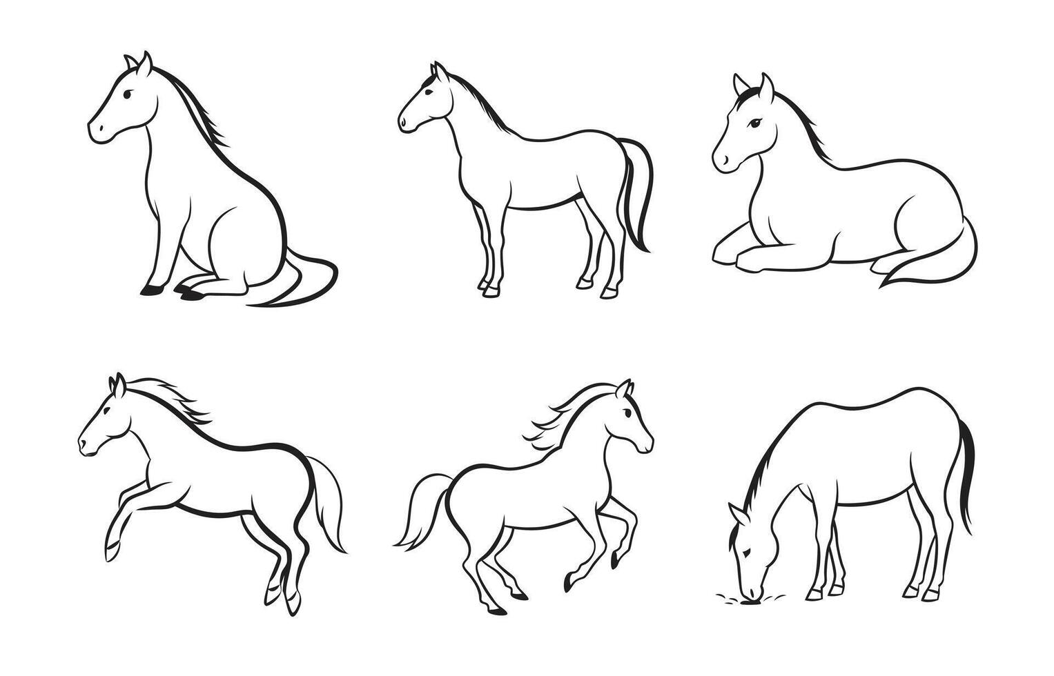 Stunning Horse Line Art Set, Graceful and Elegant Designs for Every Project vector