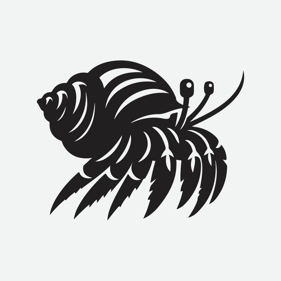 Print Majestic Hermit Crab Silhouette, A Stunning Coastal Creature in Profile vector