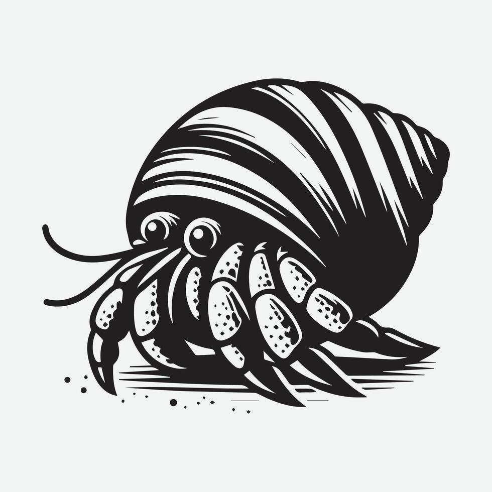 Print Majestic Hermit Crab Silhouette, A Stunning Coastal Creature in Profile vector