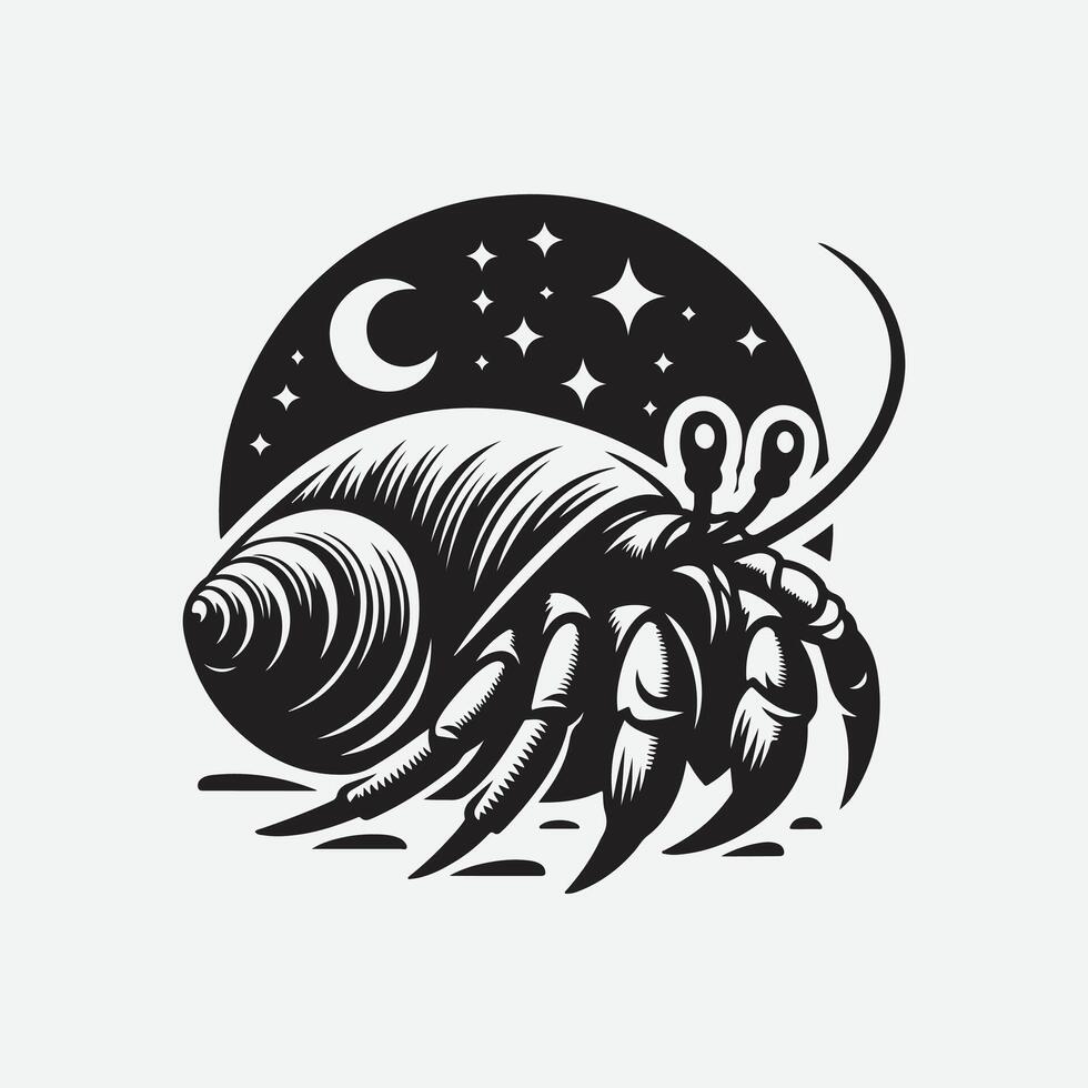 Print Majestic Hermit Crab Silhouette, A Stunning Coastal Creature in Profile vector