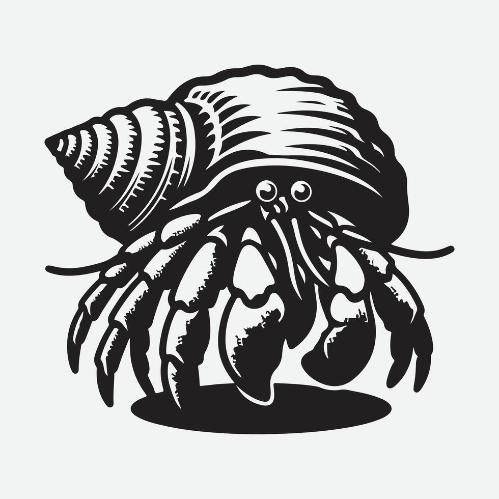 Print Majestic Hermit Crab Silhouette, A Stunning Coastal Creature in Profile vector