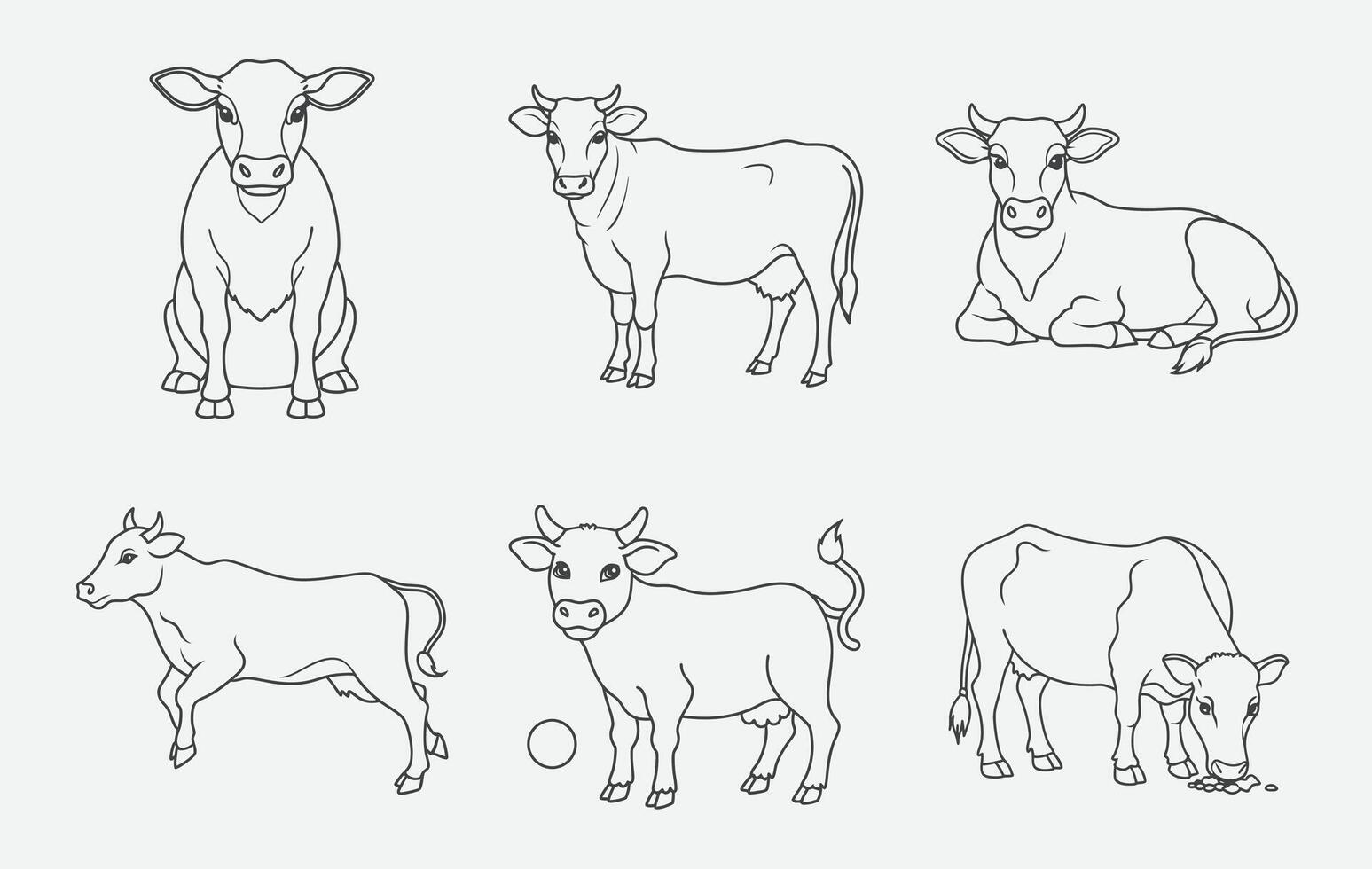 Print Elegant Cow Line Art Set, Premium Collection for Designers vector
