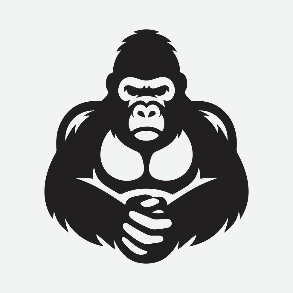Print Majestic Gorilla Silhouette, Power and Grace Captured in Shadow vector