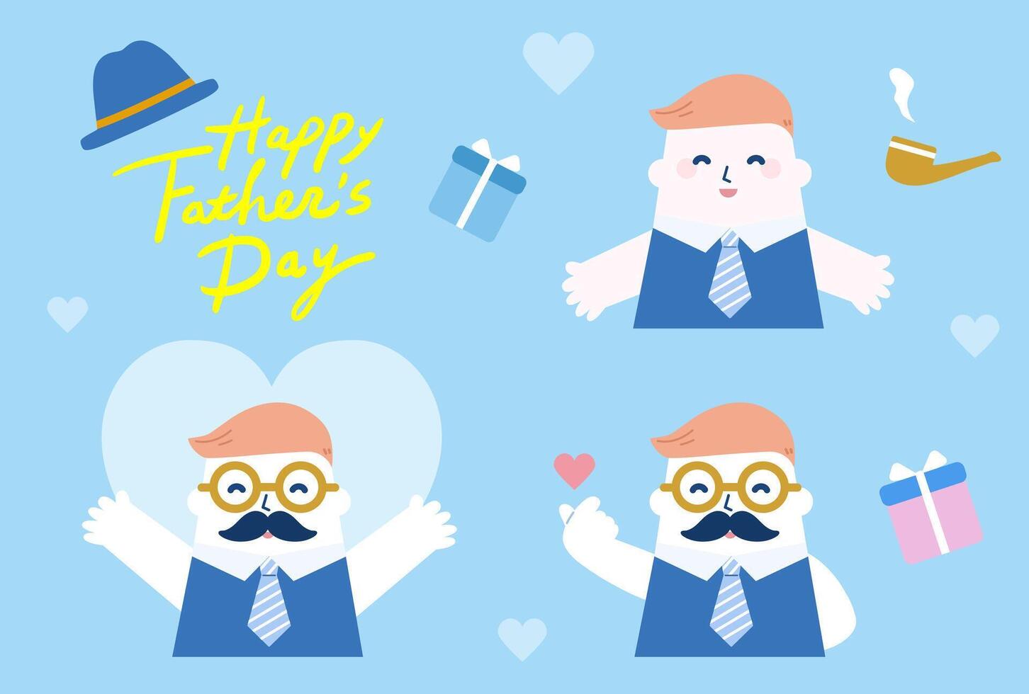 Set of Fathers day people illustration. Holiday Poster Banner template shopping background vector