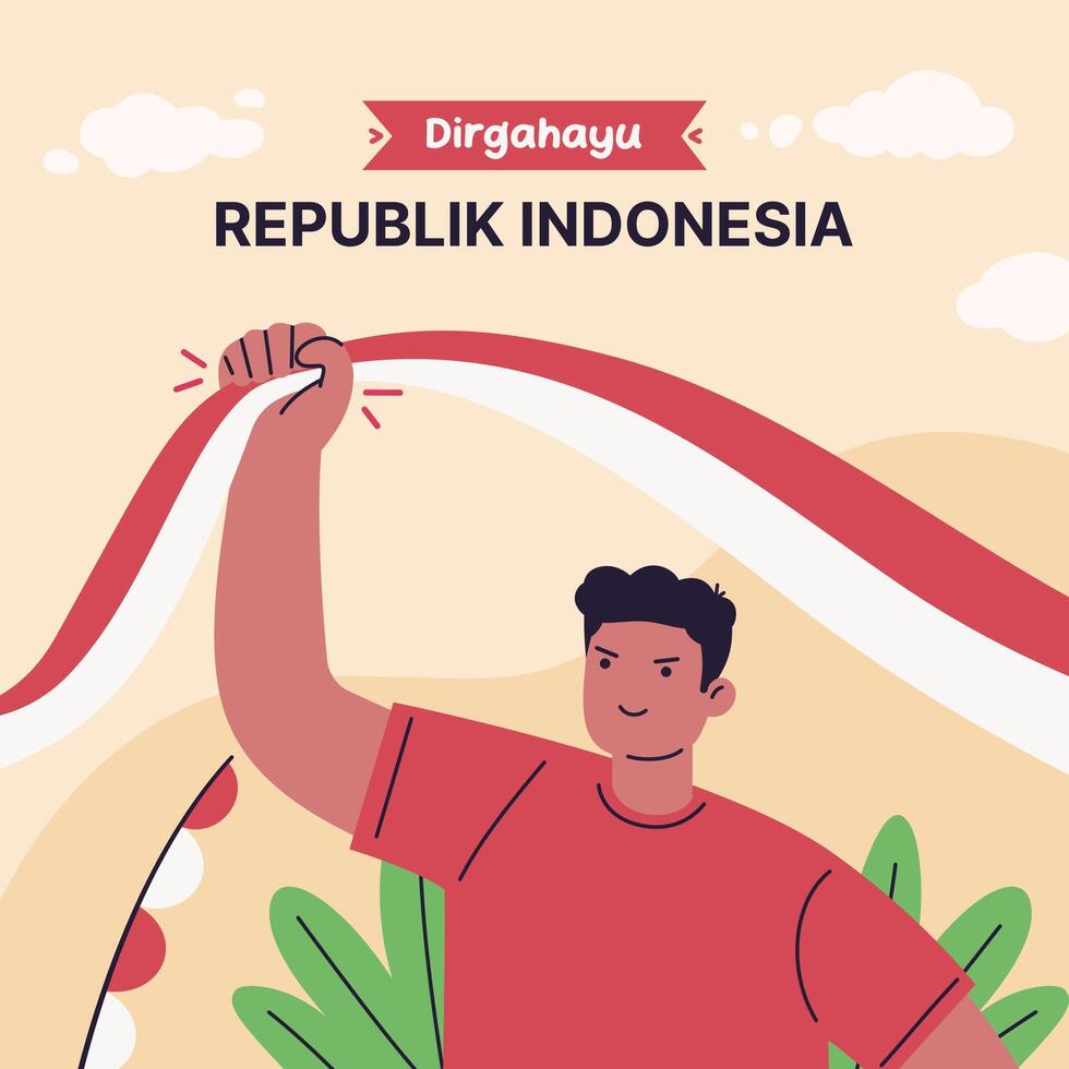 Flat background poster dirgahayu republik indonesia independence day design illustration vector