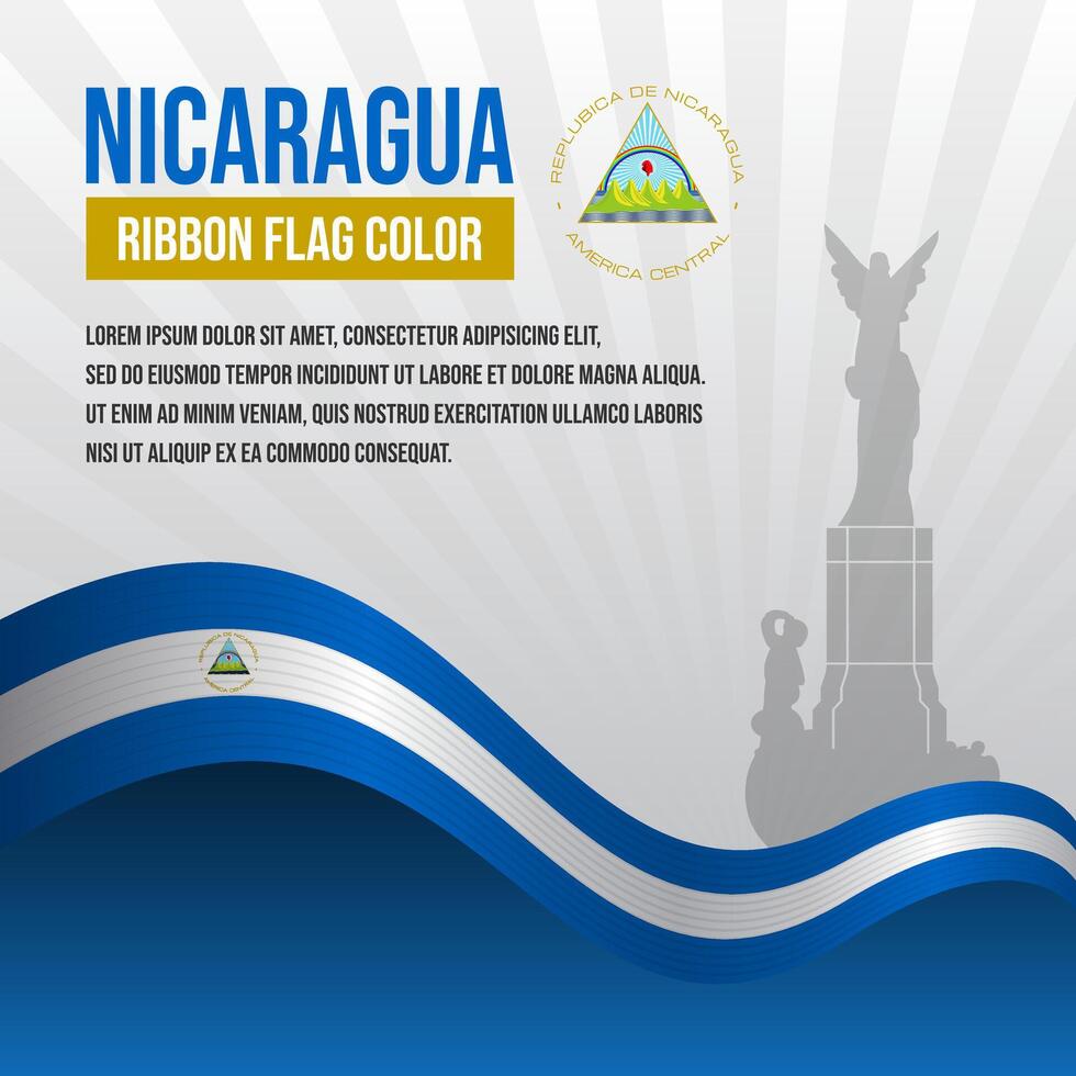 Nicaragua ribbon flag with Ruben Dario Monument silhouette and decoration vector